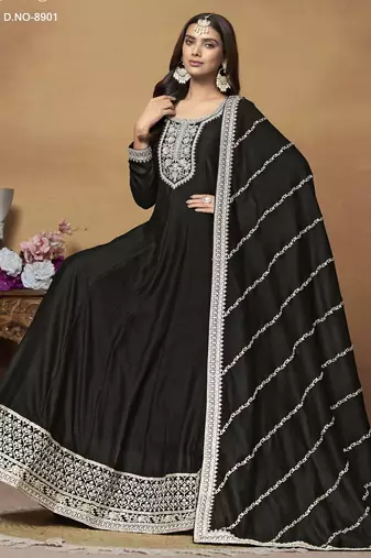 Black Art Silk Gown with Cording Work