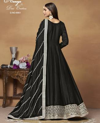 Black Art Silk Gown with Cording Work 4