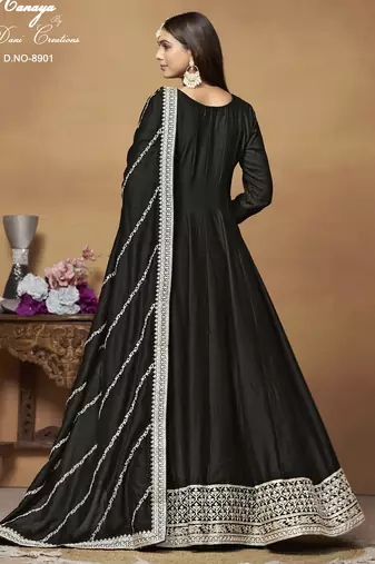 Black Art Silk Gown with Cording Work