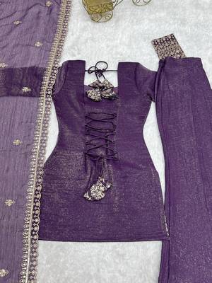 Shiny Purple Zari Work Silk Festival Wear Palazzo Suit With Dupatta 8