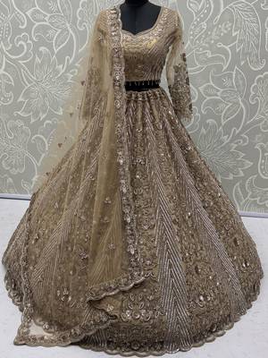 Gorgeous Beige Sequins Net Engagement Wear Lehenga Choli With Dupatta 6