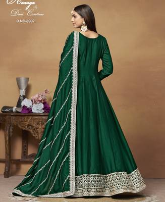 Bottle Green Cording Work Art Silk ed Gown  4