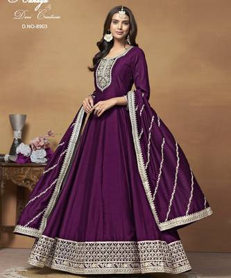 WINE CORDING WORK ART SILK ED GOWN  2