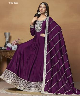 WINE CORDING WORK ART SILK ED GOWN  3