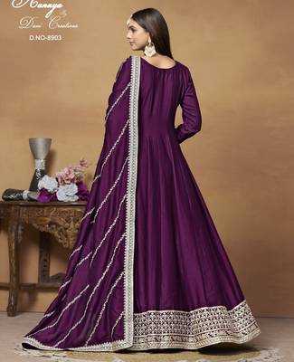 WINE CORDING WORK ART SILK ED GOWN  4