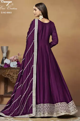 WINE CORDING WORK ART SILK SEMI STICHED GOWN 