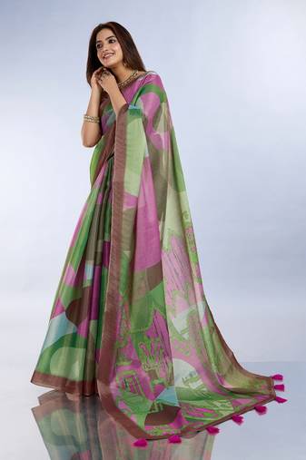 multi colour Ready to wear abstract printed erode anmol silk saree with designer unstitched  blouse