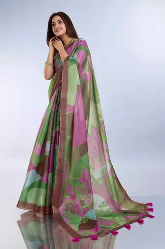 multi colour Ready to wear abstract printed erode anmol silk saree with designer unstitched  blouse