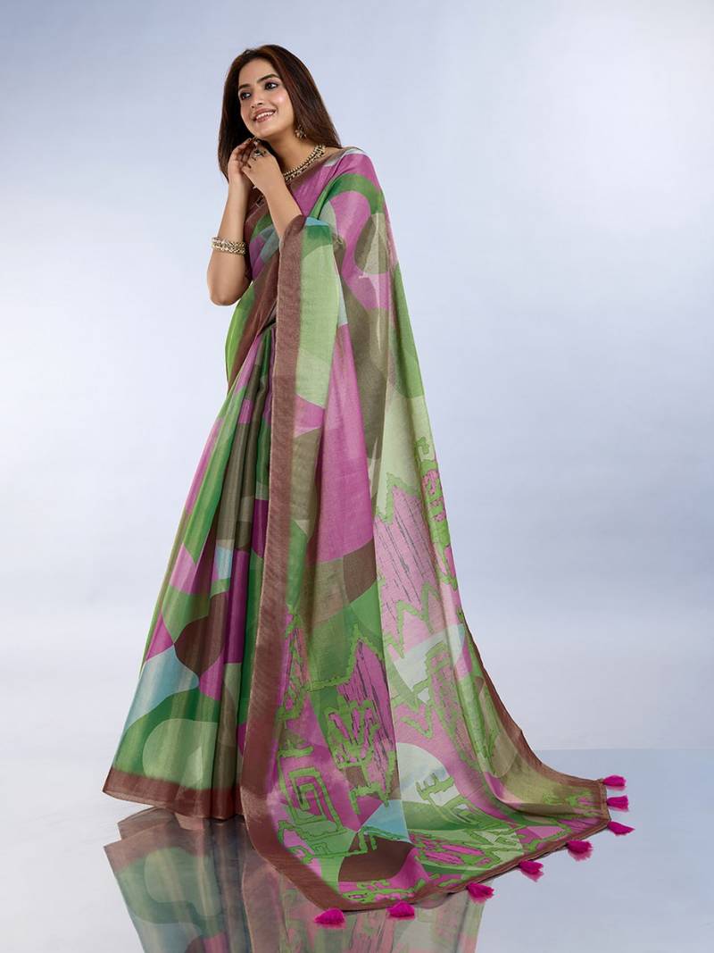 multi colour Ready to wear abstract printed erode anmol silk saree with designer unstitched  blouse