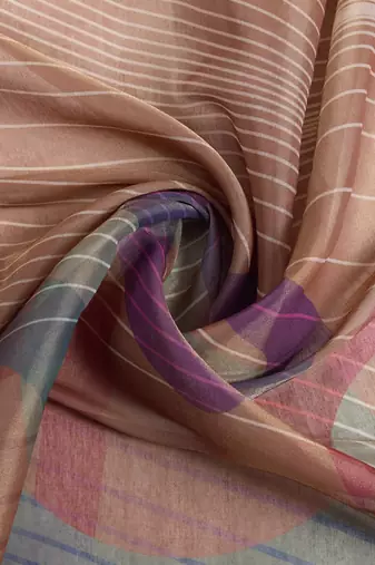 brown pre-stitched abstract printed erode anmol silk saree with designer blouse