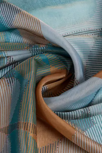 teal blue colour Ready to wear abstract printed erode anmol silk saree with designer unstitched  blouse