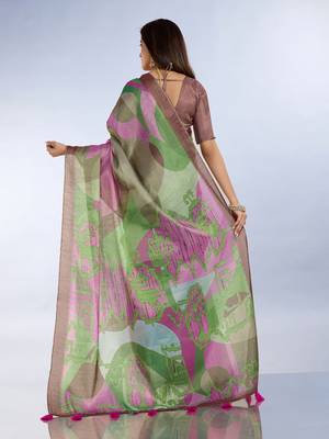 multi colour Ready to wear abstract printed erode anmol silk saree with designer unstitched  blouse 4
