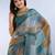 teal blue colour Ready to wear abstract printed erode anmol silk saree with designer unstitched  blouse