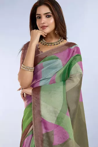 multi colour Ready to wear abstract printed erode anmol silk saree with designer unstitched  blouse