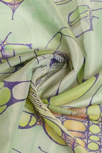 light green colour Ready to wear abstract printed erode anmol silk saree with designer unstitched  blouse