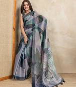 grey colour Ready to wear abstract printed erode anmol silk saree with designer unstitched  blouse
