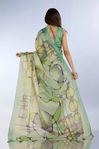 light green colour Ready to wear abstract printed erode anmol silk saree with designer unstitched  blouse