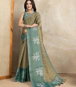 teal colour Ready to wear abstract printed erode anmol silk saree with designer unstitched  blouse