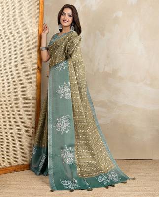 teal colour Ready to wear abstract printed erode anmol silk saree with designer unstitched  blouse 2