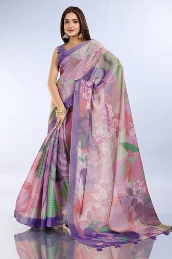 lavender colour Ready to wear abstract printed erode anmol silk saree with designer unstitched  blouse