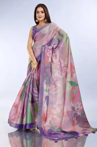 lavender colour Ready to wear abstract printed erode anmol silk saree with designer unstitched  blouse