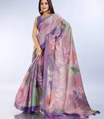 lavender colour Ready to wear abstract printed erode anmol silk saree with designer unstitched  blouse