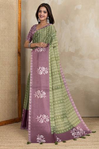 green colour Ready to wear abstract printed erode anmol silk saree with designer unstitched  blouse