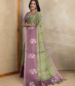 green colour Ready to wear abstract printed erode anmol silk saree with designer unstitched  blouse