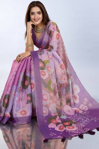 lavender colour Ready to wear abstract printed erode anmol silk saree with designer unstitched  blouse