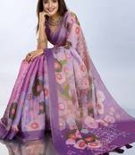 lavender colour Ready to wear abstract printed erode anmol silk saree with designer unstitched  blouse