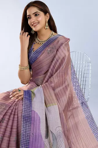 lavender colour Ready to wear abstract printed erode anmol silk saree with designer unstitched  blouse