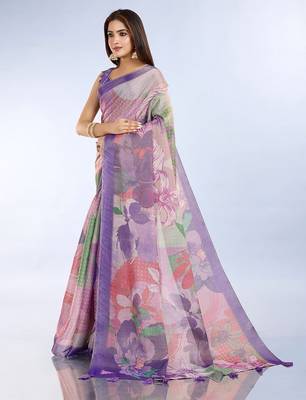 lavender colour Ready to wear abstract printed erode anmol silk saree with designer unstitched  blouse 2