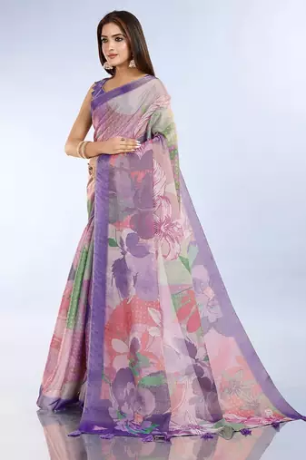lavender colour Ready to wear abstract printed erode anmol silk saree with designer unstitched  blouse