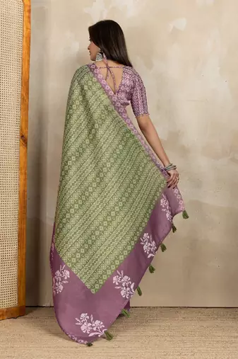 green colour Ready to wear abstract printed erode anmol silk saree with designer unstitched  blouse