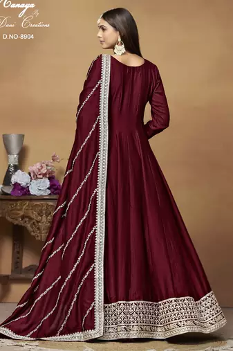 MAROON CORDING WORK ART SILK SEMI STICHED GOWN 