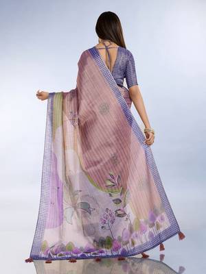 lavender colour Ready to wear abstract printed erode anmol silk saree with designer unstitched  blouse 3
