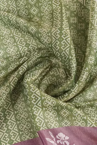 green colour Ready to wear abstract printed erode anmol silk saree with designer unstitched  blouse