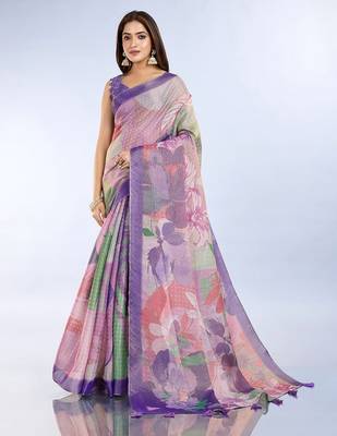 lavender colour Ready to wear abstract printed erode anmol silk saree with designer unstitched  blouse 5