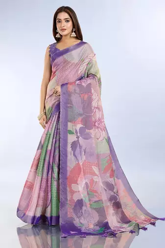 lavender colour Ready to wear abstract printed erode anmol silk saree with designer unstitched  blouse