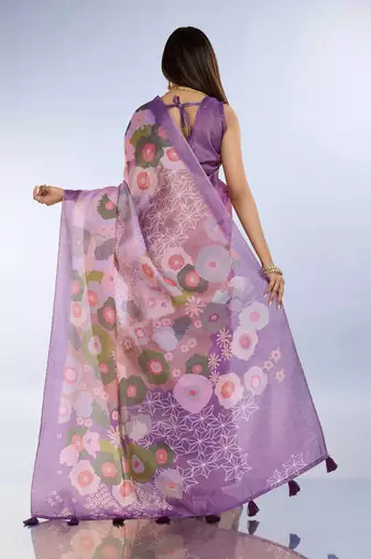 lavender colour Ready to wear abstract printed erode anmol silk saree with designer unstitched  blouse