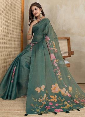 grey colour Ready to wear abstract printed erode anmol silk saree with designer unstitched  blouse 3