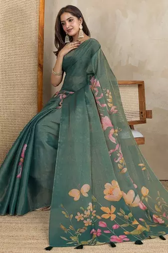 grey colour Ready to wear abstract printed erode anmol silk saree with designer unstitched  blouse
