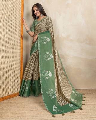 brown colour Ready to wear abstract printed erode anmol silk saree with designer unstitched  blouse 1