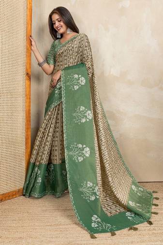 brown colour Ready to wear abstract printed erode anmol silk saree with designer unstitched  blouse