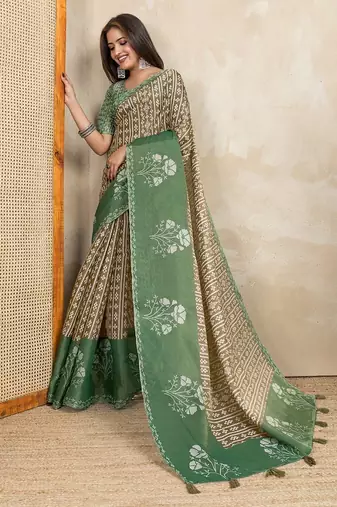 brown colour Ready to wear abstract printed erode anmol silk saree with designer unstitched  blouse