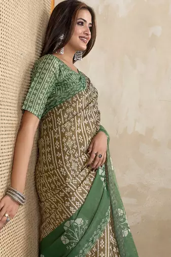 brown colour Ready to wear abstract printed erode anmol silk saree with designer unstitched  blouse