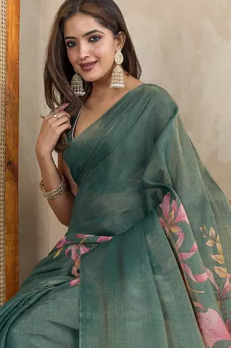 grey colour Ready to wear abstract printed erode anmol silk saree with designer unstitched  blouse
