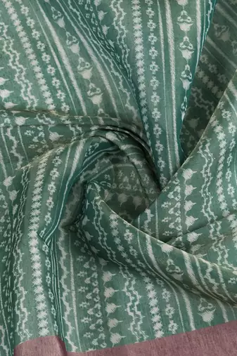 green pre draped abstract printed erode anmol silk saree with designer blouse