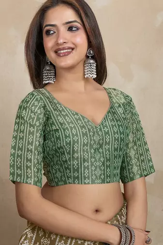 brown colour Ready to wear abstract printed erode anmol silk saree with designer unstitched  blouse