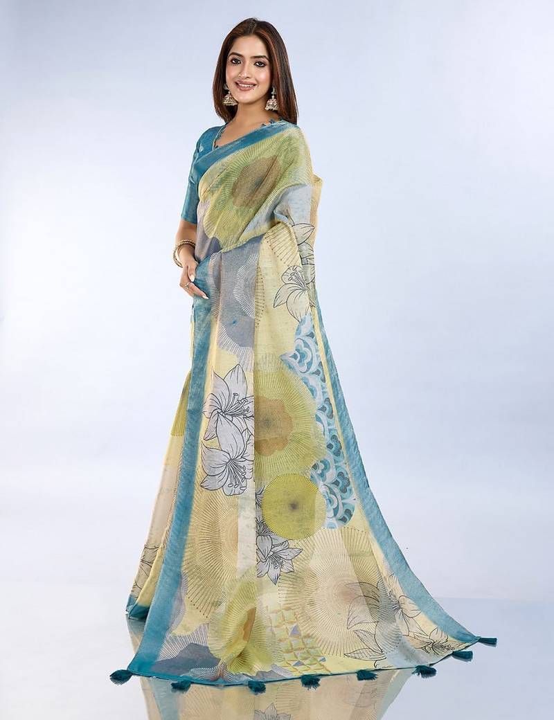 multi colour Ready to wear abstract printed erode anmol silk saree with designer unstitched  blouse
